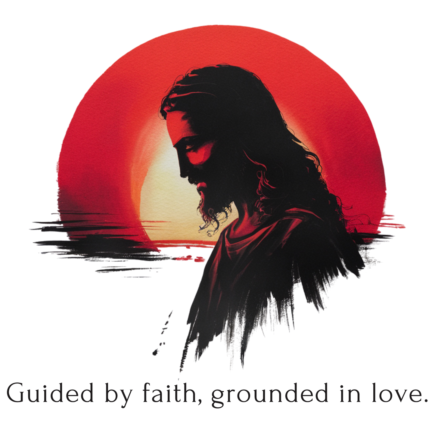 Jesus, Guided by faith, grounded in love.  Adult T-shirt