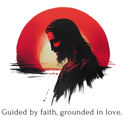 Jesus, Guided by faith, grounded in love.  Adult T-shirt